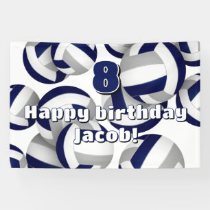 navy blue grey volleyballs kids birthday party banner