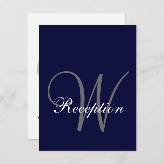 Navy Blue Grey Wedding Reception Card (Front/Back)