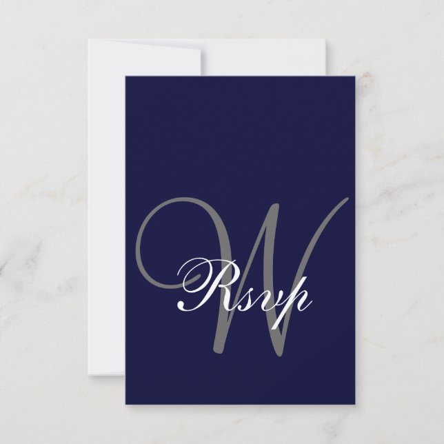 Navy Blue Grey Wedding RSVP Card (Front)