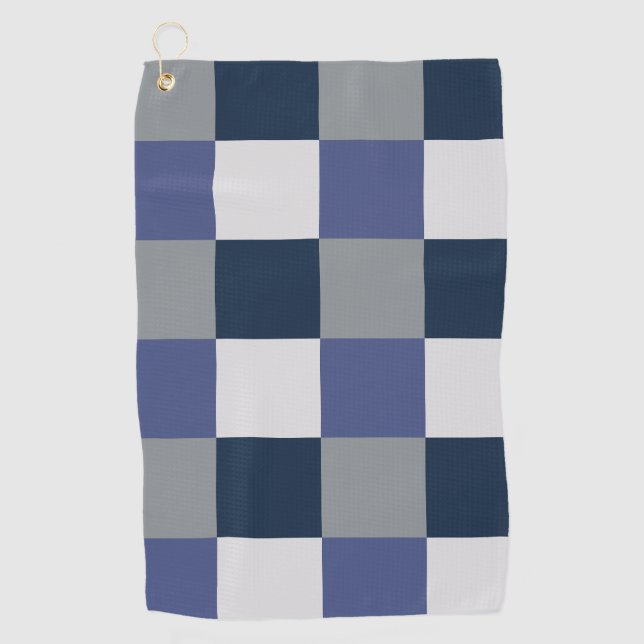 Navy Blue Grey White Chequerboard Check Pattern Golf Towel (Front)