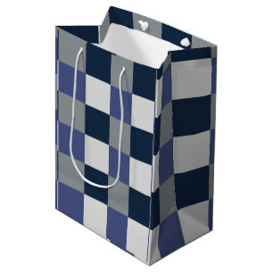 Navy Blue Grey White Chequerboard  Medium Gift Bag