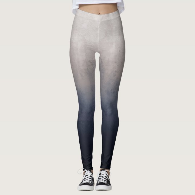 Navy Blue Grey White rustic ombre Leggings (Front)