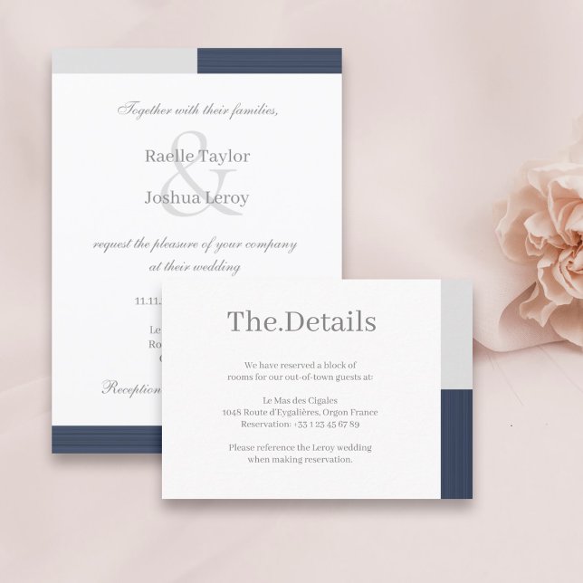 Navy Blue Grey White Stripes Wedding Hotel Detail Enclosure Card (Creator Uploaded)