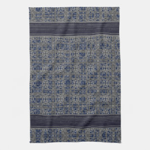 Navy Blue & Grey X's and O's Pattern Tea Towel