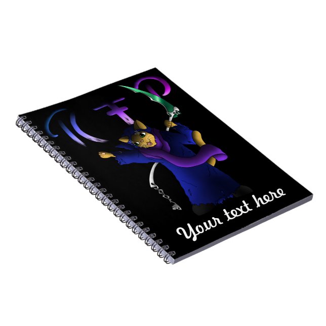 Navy Blue Grim Reaper Cat Notebook (Right Side)