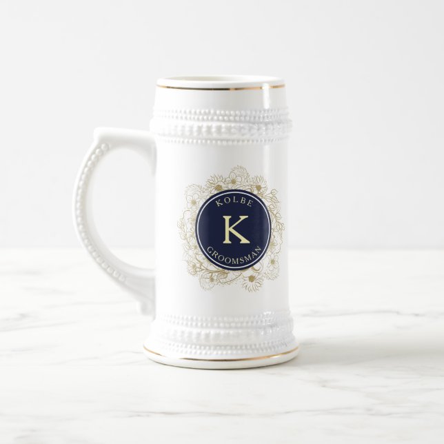 Navy Blue Groomsman Monogram Beer Stein (Left)