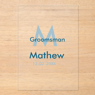 Navy blue groomsman name letter date masculine per acrylic invitations