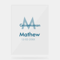 Navy blue groomsman name letter date masculine per