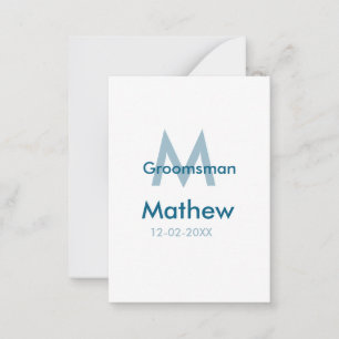 Navy blue groomsman name letter date masculine per card