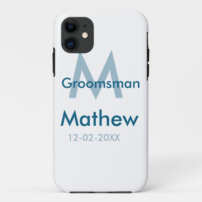 Navy blue groomsman name letter date masculine per Case-Mate iPhone case (Back)