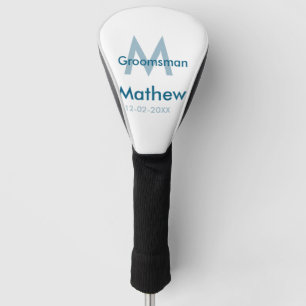Navy blue groomsman name letter date masculine per golf head cover