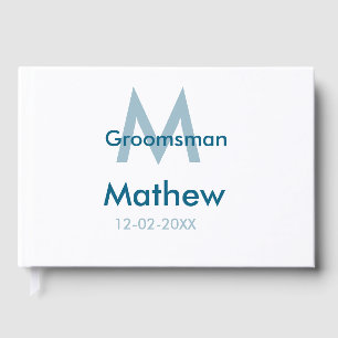Navy blue groomsman name letter date masculine per guest book