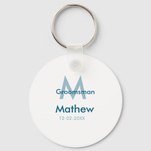 Navy blue groomsman name letter date masculine per key ring