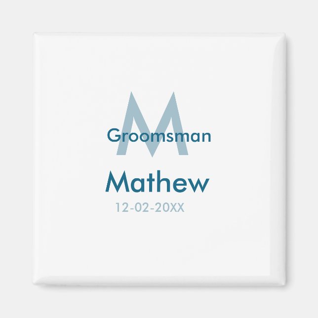 Navy blue groomsman name letter date masculine per magnet (Front)