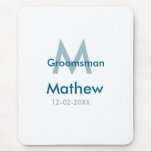 Navy blue groomsman name letter date masculine per mouse pad<br><div class="desc">design</div>