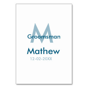 Navy blue groomsman name letter date masculine per table number