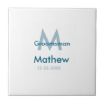 Navy blue groomsman name letter date masculine per tile<br><div class="desc">design</div>