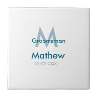 Navy blue groomsman name letter date masculine per