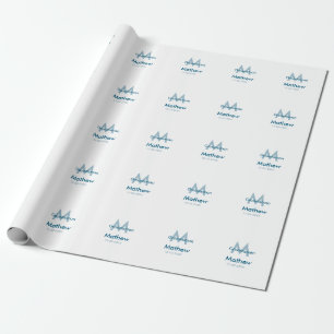 Navy blue groomsman name letter date masculine per wrapping paper