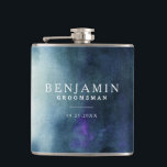 Navy Blue Groomsman Wedding Hip Flask<br><div class="desc">Elegant personalised flask to gift your bridal party. It's a beautiful abstract watercolor painting in navy blue ombre with custom name and date. A great gift for your groomsman that they can use not only on your wedding day but for daily use!</div>