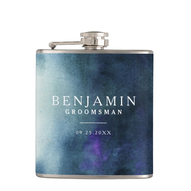 Navy Blue Groomsman Wedding Hip Flask (Front)