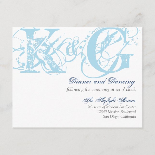 Navy blue grunge distressed reception enclosure card (Front)