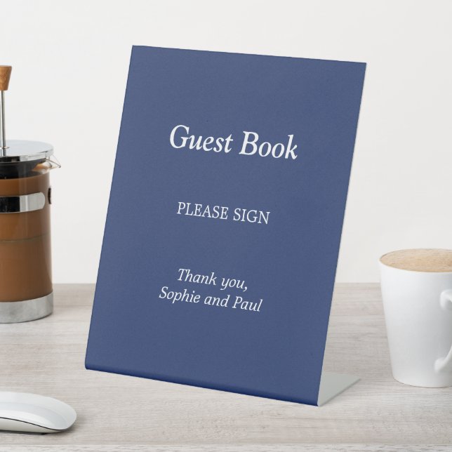 Navy Blue Guest Book Pedestal Sign (In SItu)