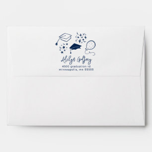 Navy Blue Hand Drawn Graduation Icons  Envelope