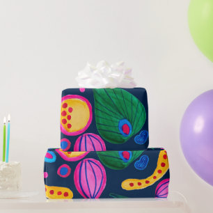 Navy blue hand-painted boho pattern wrapping paper