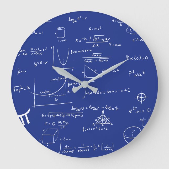 Navy Blue Handwritten Formulas Math Large Clock (Front)