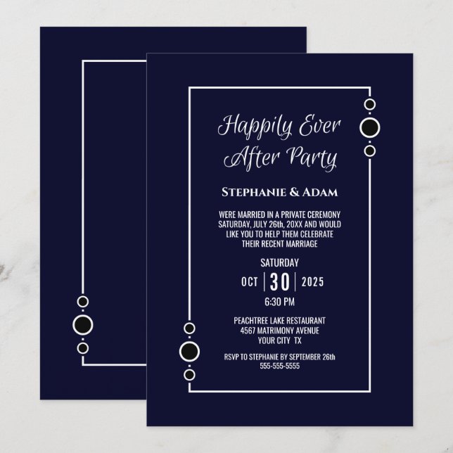 Navy Blue Happily Ever After Wedding Reception Invitation (Front/Back)