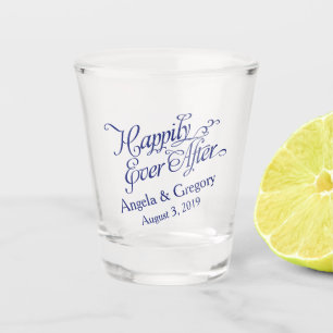 Navy Blue Happily Ever After Wedding Shot Glass