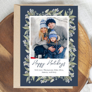 Navy Blue Happy Holidays Photo Custom Holiday Card
