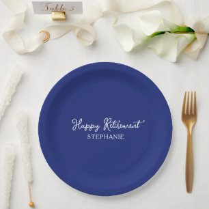 Navy Blue Happy Retirement Paper Plate