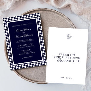 Navy Blue Harlequin Border Minimalist Wedding Invitation
