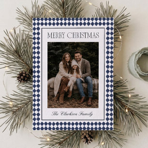 Navy Blue Harlequin One Photo Christmas Card