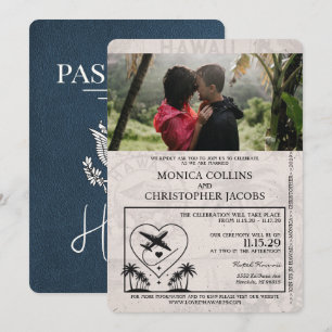 Navy Blue Hawaii Passport Wedding Invitation