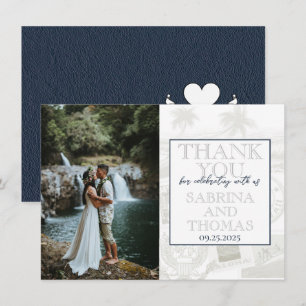 Navy Blue Hawaii Wedding Photo Thank You Card