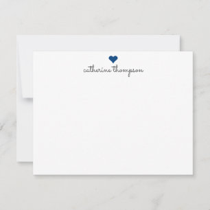 Navy Blue Heart Feminine Script Girly Cute Stripe Card