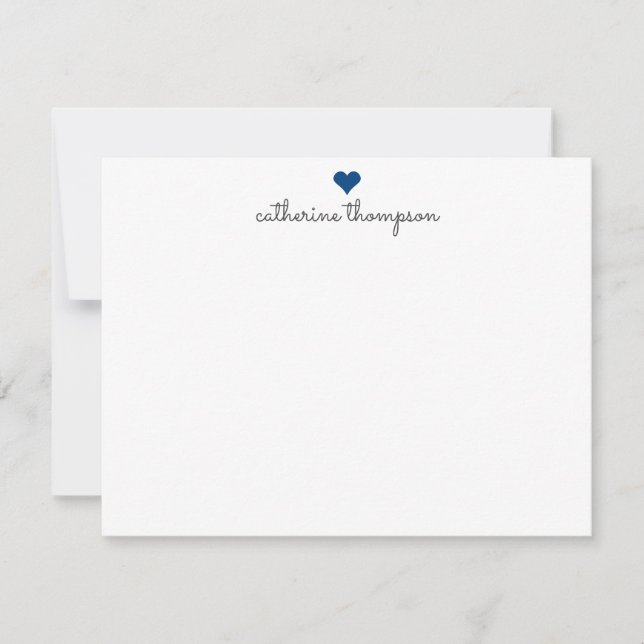 Navy Blue Heart Feminine Script Girly Cute Stripe Card (Front)