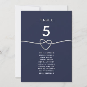 Navy Blue Heart Wedding Table Seating Chart