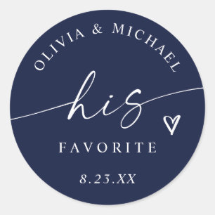 Navy Blue His Favourite Script Wedding Treat Bag Classic Round Sticker