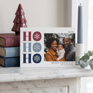 Navy Blue Ho Ho Ho Modern Christmas Photo Card