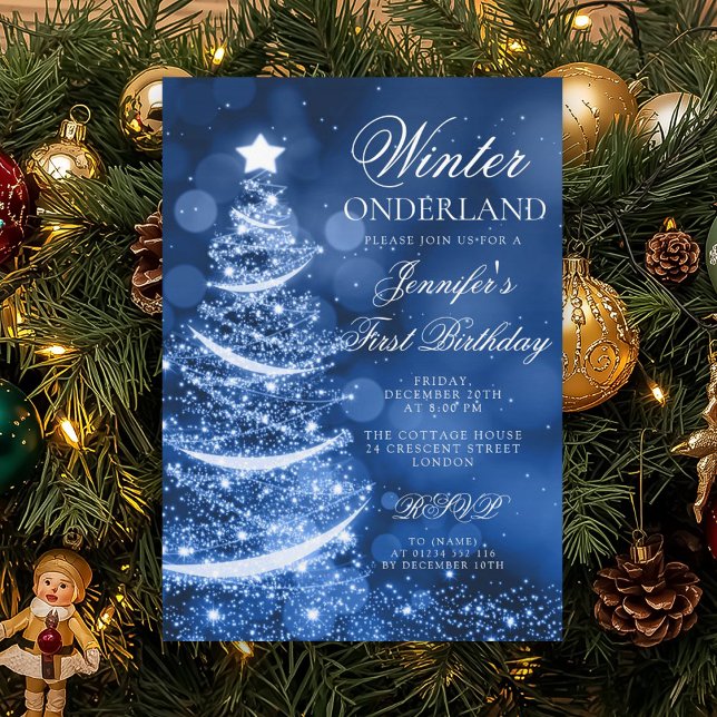 Navy Blue Holiday Winter Onederland 1st Birthday Invitation (Navy Blue Holiday Winter Onederland 1st Birthday Invitation)