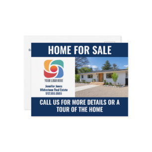 Navy Blue Home for Sale Real Estate Company Logo Postcard