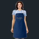 Navy Blue Homemade with love custom Name kitchen Apron<br><div class="desc">Introducing the Navy Blue Homemade with Love Custom Name Kitchen Apron! This apron is the perfect gift for someone who appreciates elegance and modern style in the kitchen. The navy blue, white, and gold color scheme adds a touch of sophistication to the apron, making it a stylish addition to any...</div>