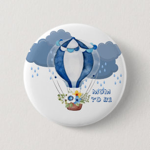 Navy Blue Hot Air Balloon Boy Baby Shower Button