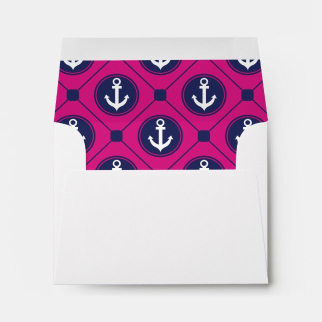 Navy Blue Hot Pink Nautical Anchor Envelopes (Back (Bottom))