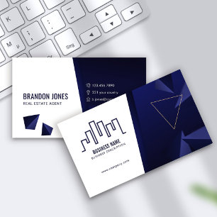 Navy Blue House Logo and White, Real Estate Agent Business Card