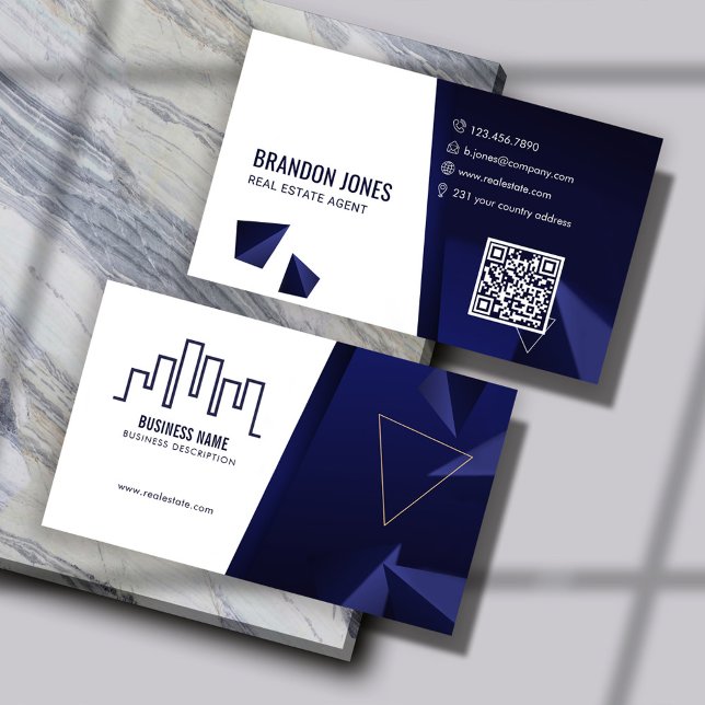 Navy Blue House Logo, Real Estate Agent, QR Code Business Card (Creator Uploaded)